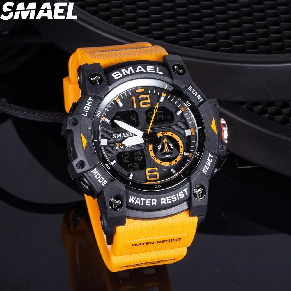 SMAEL 8007 Men's Analog Digital Dual Display Sport Watch - 50M Waterproof LED Backlight Alarm Stopwatch Chronograph Shockproof