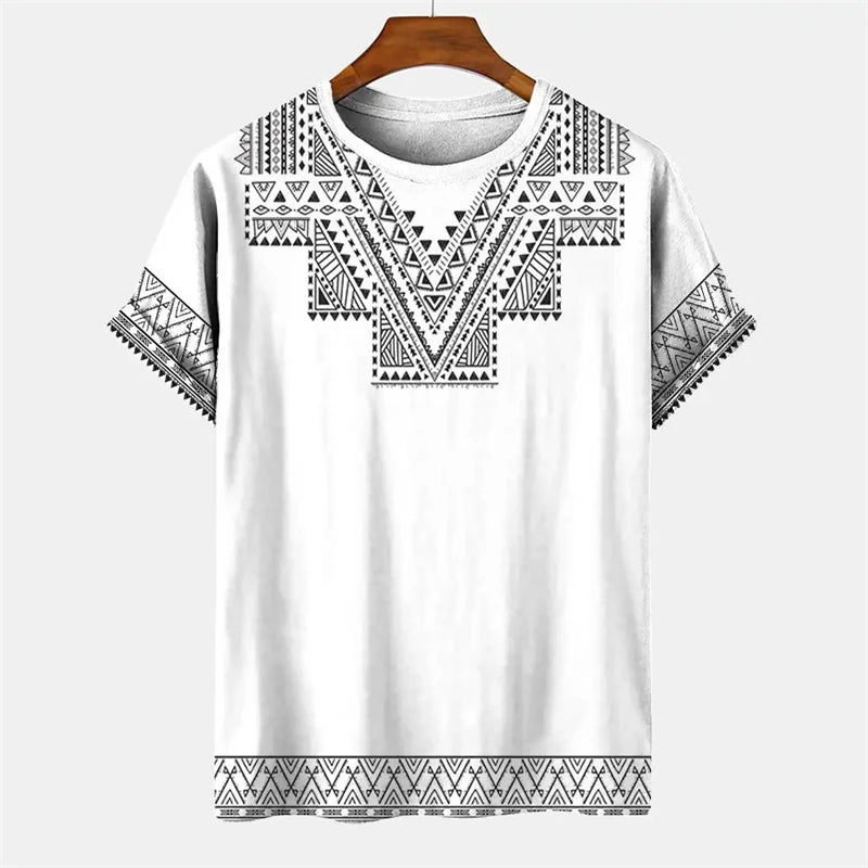 Summer Men's Vintage T-shirt African Tradition Stripe Printed T Shirts Casual O-Neck Short Sleeve Tees Street Fashion Loose Tops