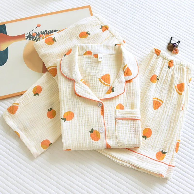 Women's short sleeve trousers home service cotton yarn thin pajama set spring and autumn cotton home service suit