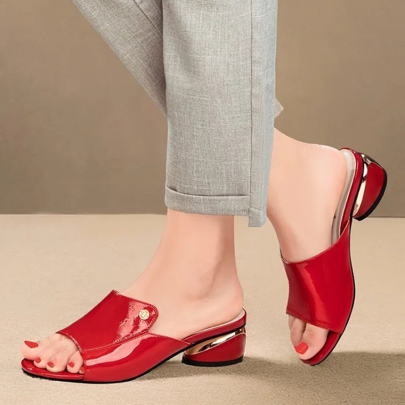 New Women's Shoes Fashion Red Sexy Womens Slippers PU Soft Leather Ladies Comfortable Sandals Suitable for Girls Pantuflas Mujer