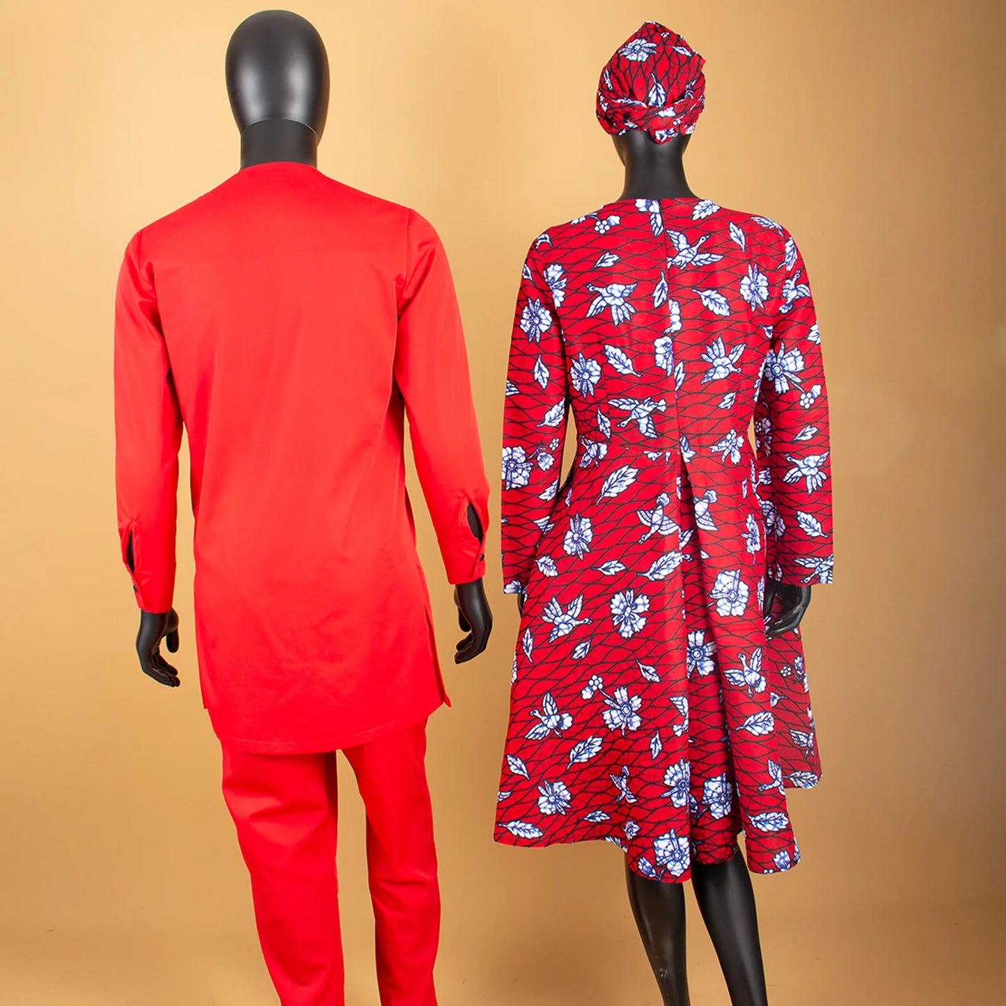 African Print Dresses for Women with Headwrap Matching Couple Outfits Dashiki Men Long Sleeve Pathwork Top and Pant Sets Y23C004