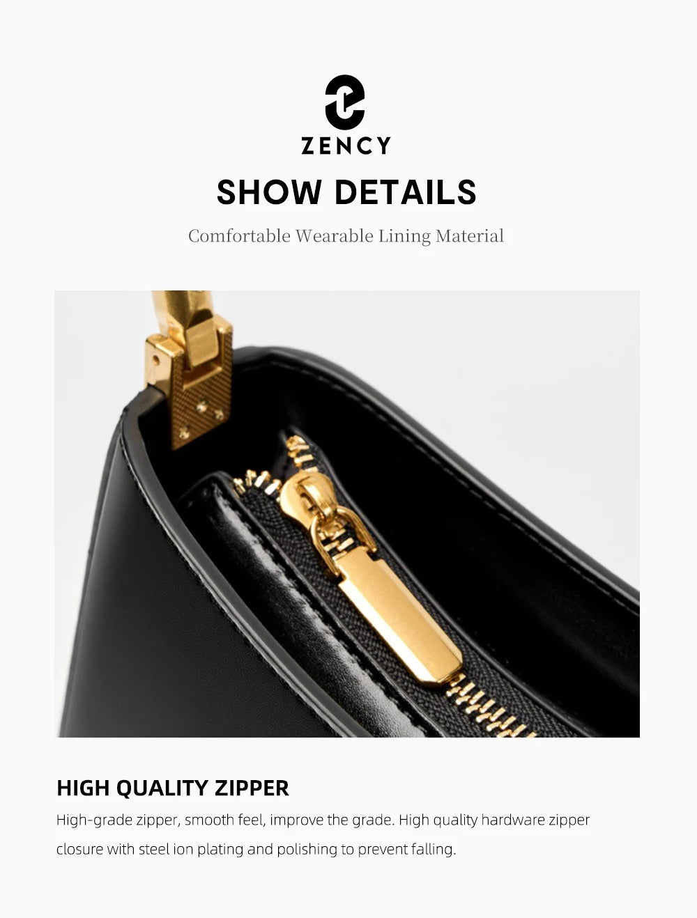 Zency Premium Cow Leather Fashion Shoulder Handbag for Women Trendy 2025 Luxury Designer Underarm Bag