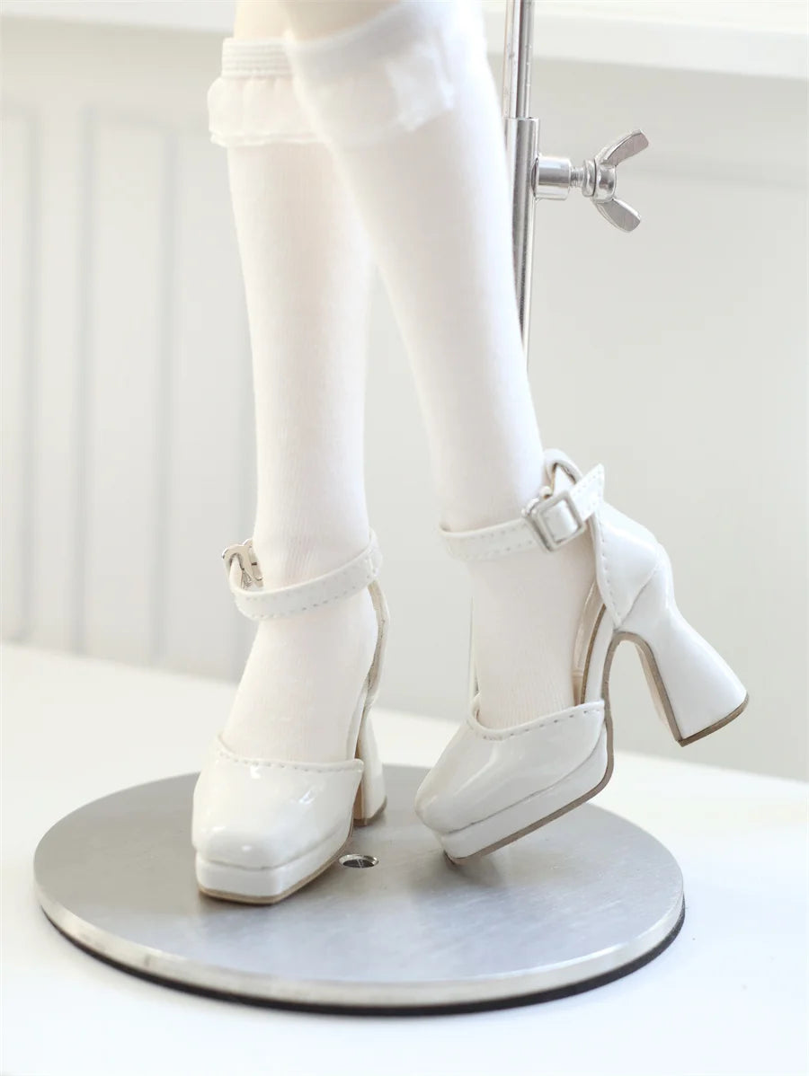 BJD Doll Shoes Toys GL/DFH 1/4 Girls High Heels Square Toe Pink White Black Soft Silk Elegant Glossy Leather Doll Accessories