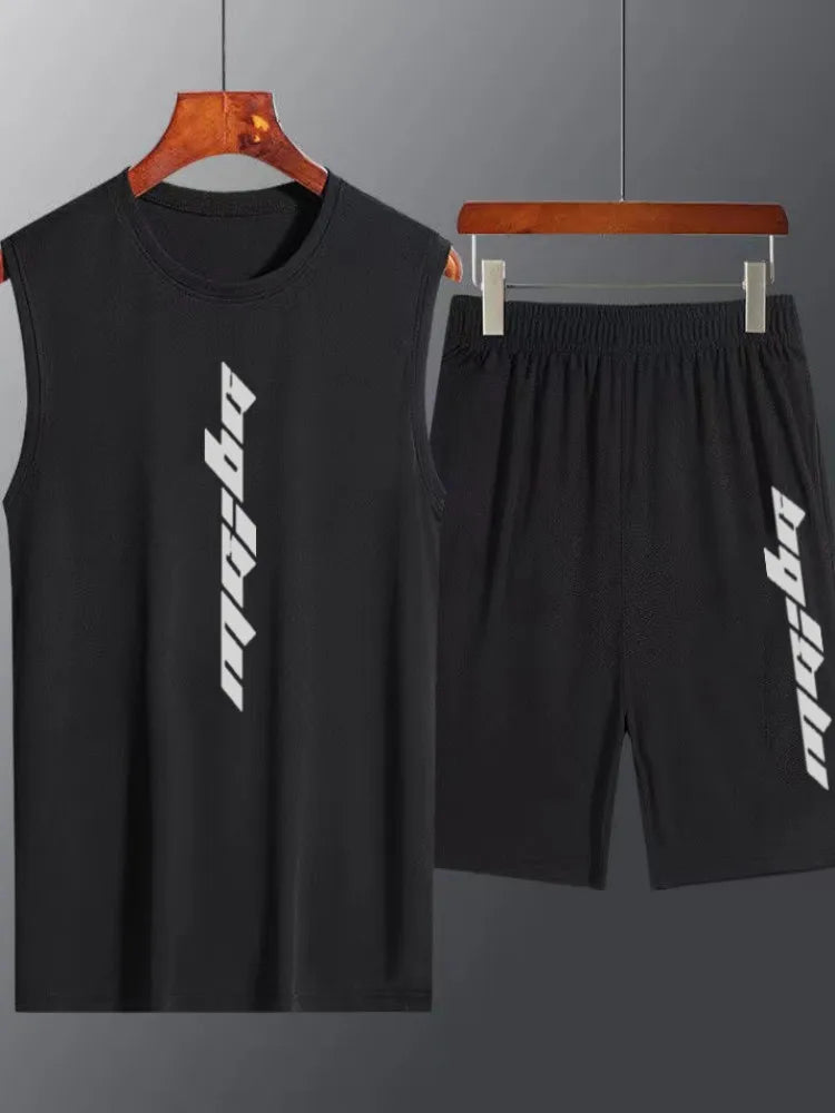 2024 summer 2 Pcs/Set Sports Set Men's Suit Running Vest+Sport Shorts Jogging Mens Sportswear Suit Fitness quick-drying Gym Sets