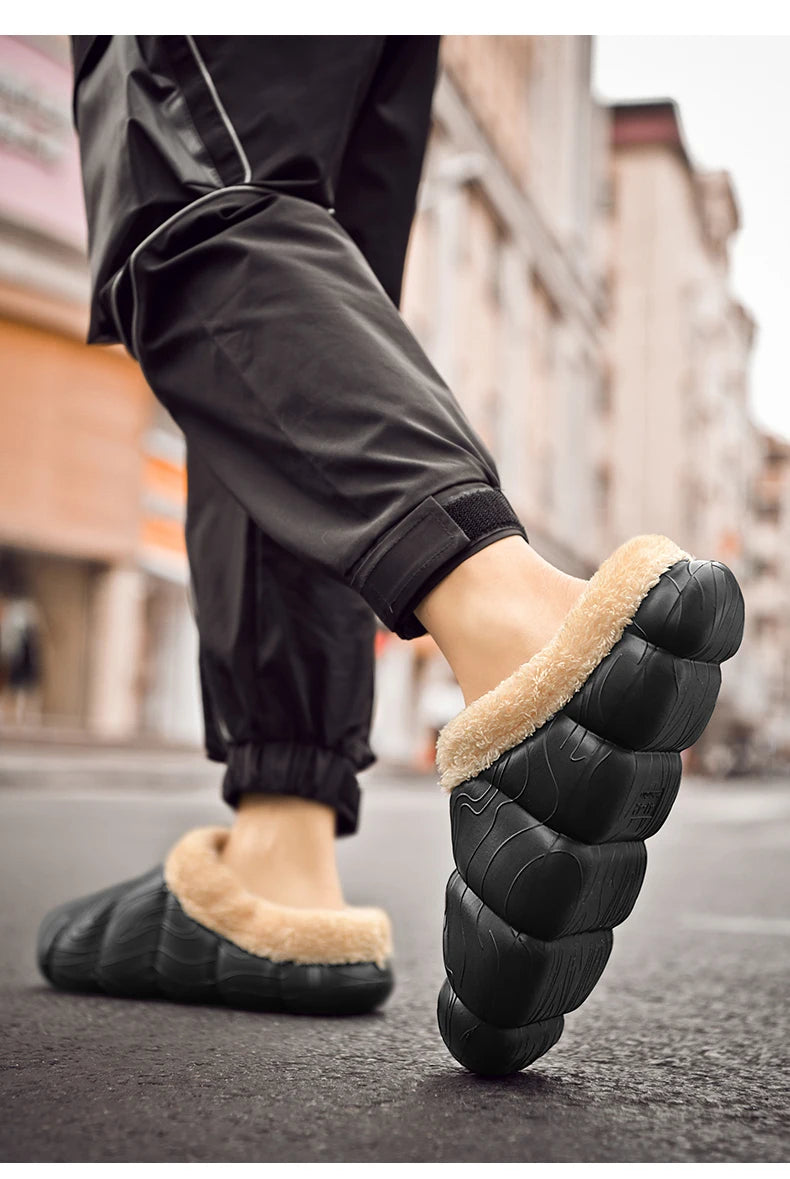 STRONGSHEN Men Women Warm Slippers EVA Slip on Shoes Walking Shoes Winter Fur Half Slipper Soft Household Sandals Zapatos Hombre