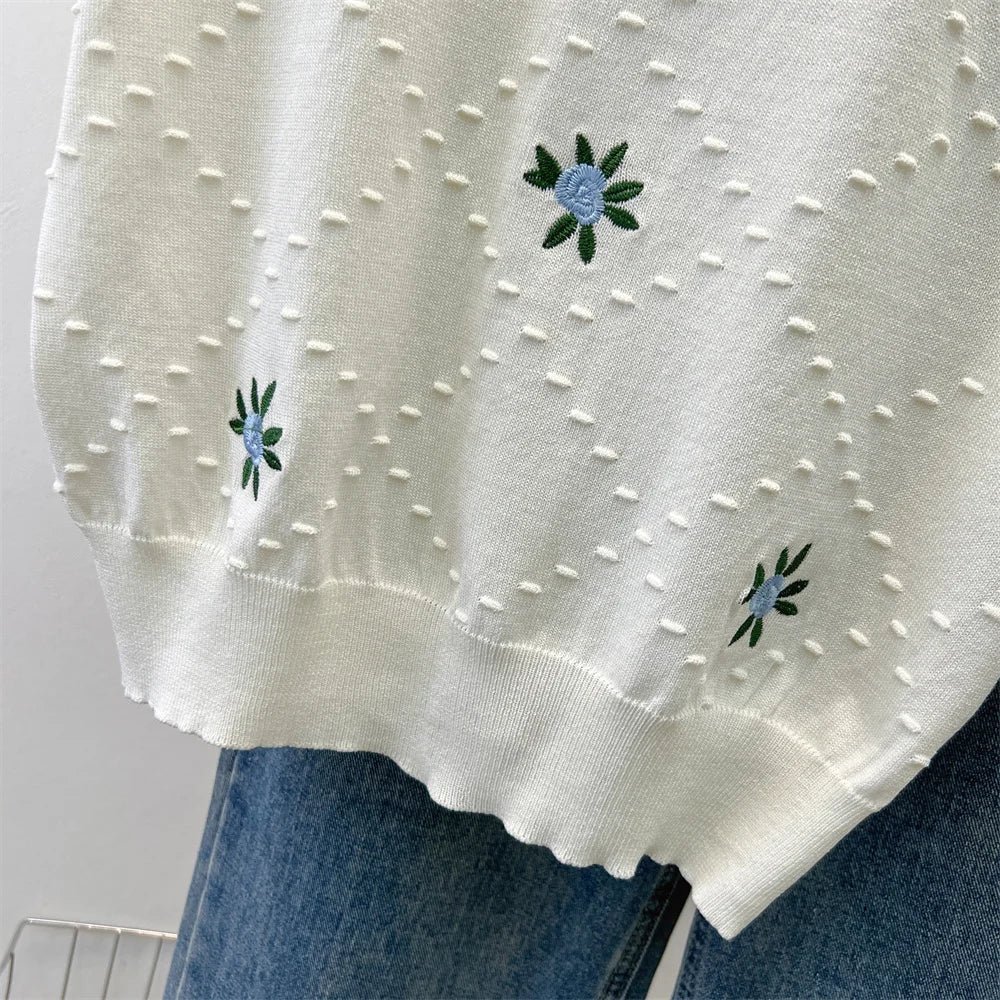 2024 Summer Stylish Sweater For Women Knit Pullover T-shirts Short Sleeve Color-blocked Fashion Elegant Ladies Knitwear Tops