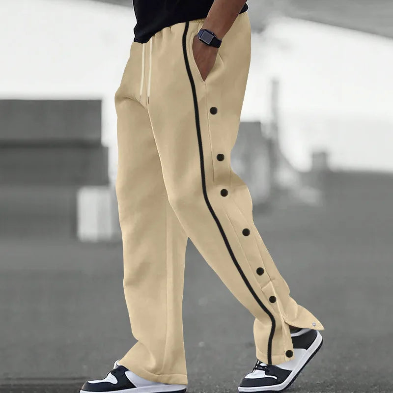 2025European and American Autumn New Men's Casual Sports Button Pants Straight Drawstring Long Pants