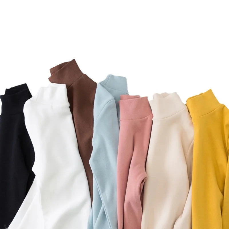 Children's Clothing Boys Girls Winter Thermal T-shirts Turtleneck Solid Long Sleeve Soft Warm Fleece Bottoming Shirts Kids Tops