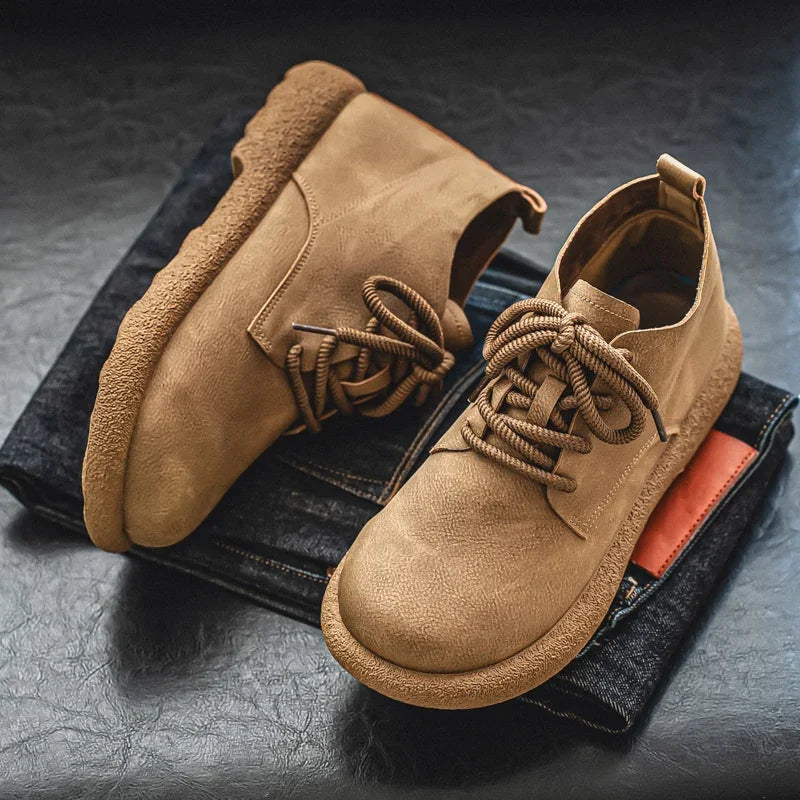 Outdoor Leather Men Casual Shoes British Style High Quality Ankle Boots High Top Man Work Boots Comfortable Walking Sneakers