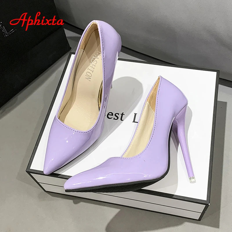 Aphixta New 4.72Inch Super High Stiletto Heels Patent Leather Women Pumps Colorful Officia Pointed Toe Shoes Plus Big Size 49 50