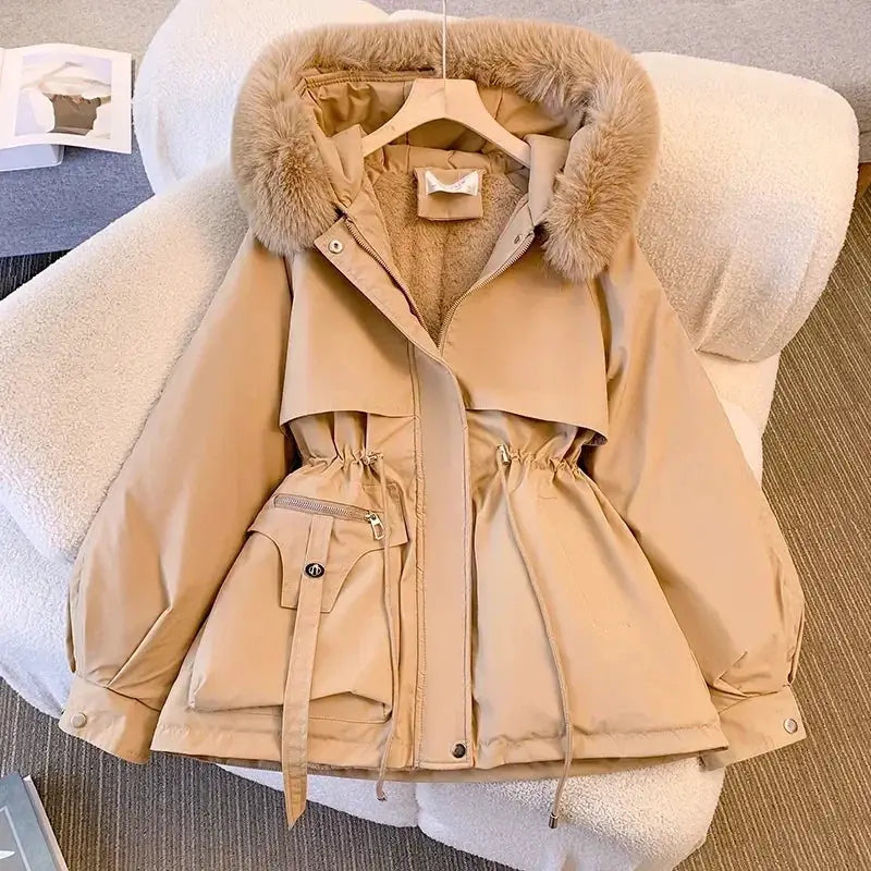 Detachable Pai Overcomes Women's Winter 2026 New Casual Down Cotton Thicken Hooded Coat Female loose Warm Wool Overcoat BAZAARHUBO