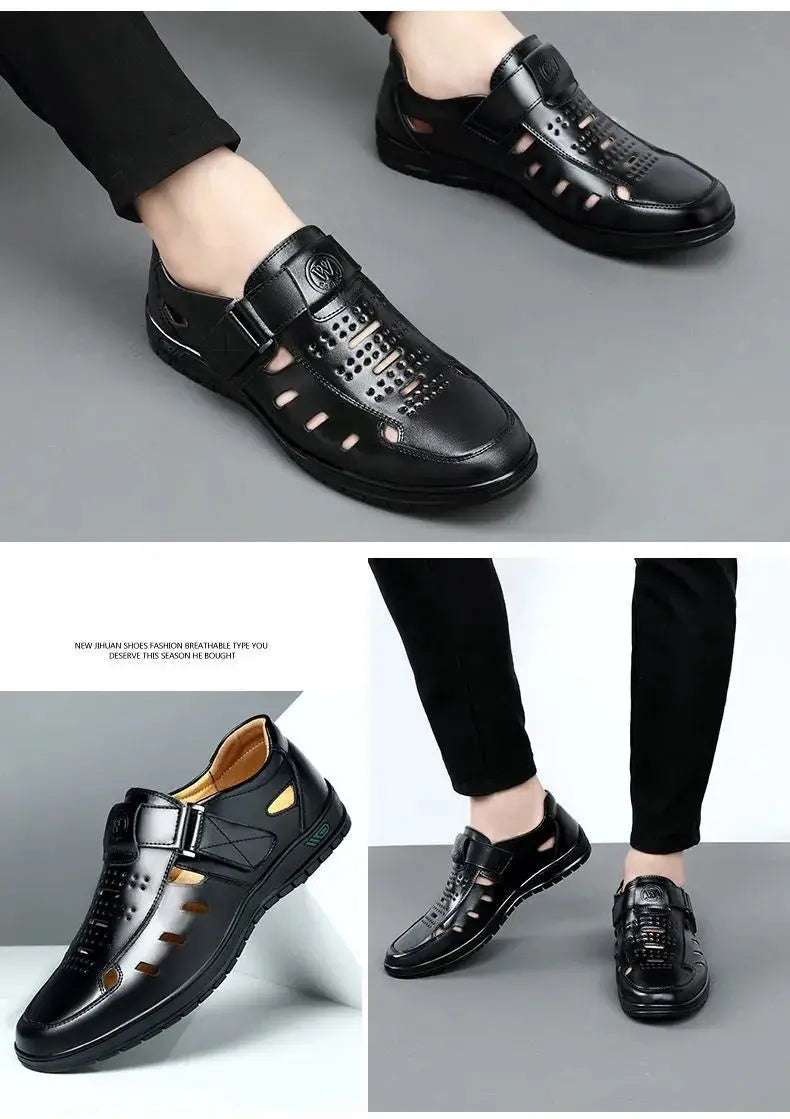 Sandals Summer Men Cozy Hollow Non-slip Soft Cool Lighted Breathable All-match Classic Wearable Fashion Casual Leather Sandals