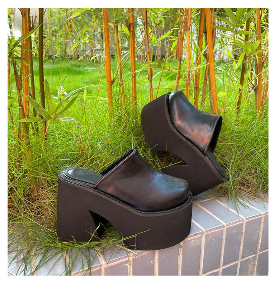 Sandals Summer 2026 New Women Slippers Baotou Platform Trend High Heels Ladies Shoes Pumps Black Soft Leather Thick Slides Mujer