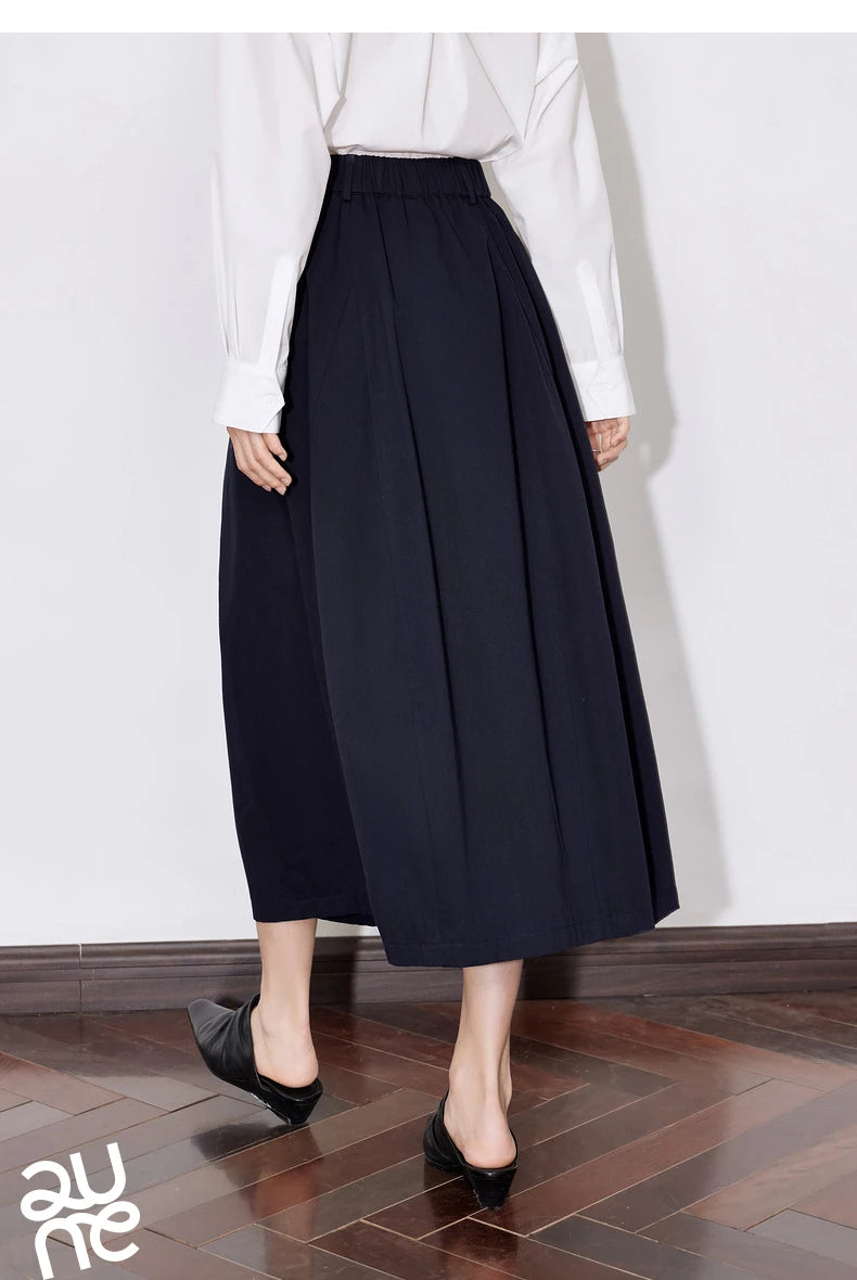 Toyouth Women Cotton A Line Umbrella Skirt Mid Calf Black