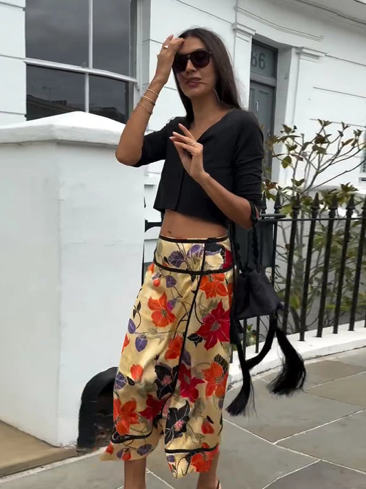 Vintage Floral Print Skirt For Women Low Waist Slim Fit Slit Zipper All-matching Skirts Female 2026 Summer Fashion  Lady Bottom