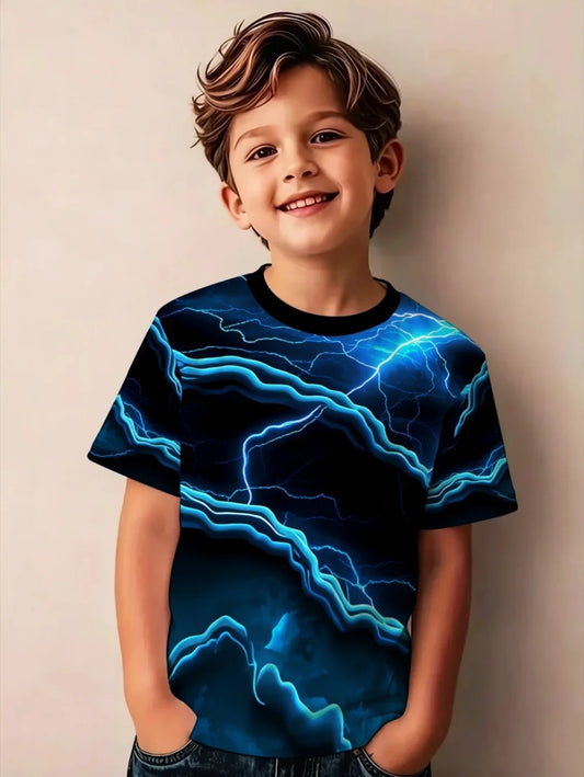 Kids T-Shirt Fashion 3D Line Graphic T-Shirts Casual Short Sleeves Round Neck Top Tees Daily Casual Sportswear