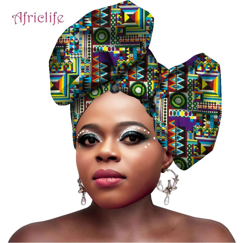 African Turbans for Women Head Wax Print Cotton Fashion Headband Multicolor Printed Head Scarf Traditional Head Ornament Wyb431