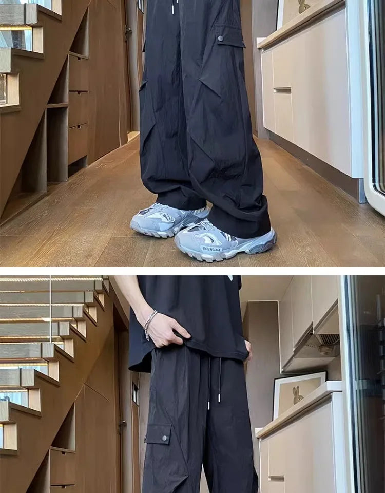American Style Workwear Men's Summer Lightweight Tall Quick-Dry Trousers with Pleats for Hiking and Paratrooper