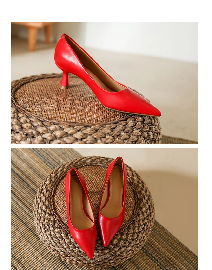 Soft Leather Concise Ladies Office Shoes 2026 Spring Shallow Comfort 6.0cm High Heels Women Pumps Dress Pointy Toe Wedding Shoes
