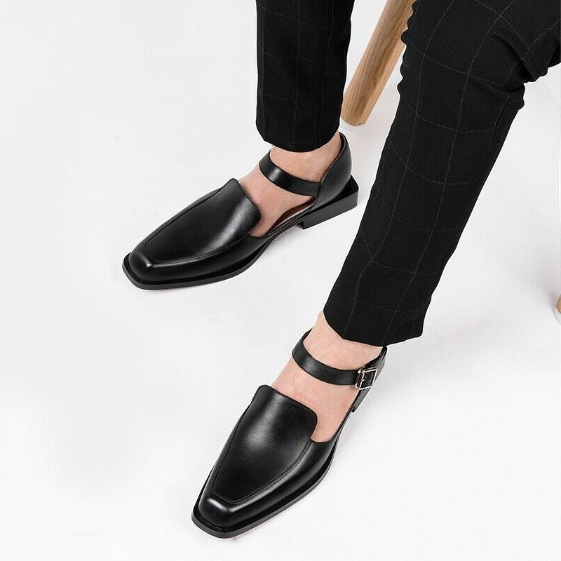 New Black Men's Summer Sandals  Pu Leather Buckle Strap Dress Shoes for Men Business Formal Shoes Men