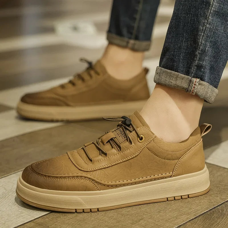 Fashion Cow Leather Casual Sneakers for Men 2025 Designer Soft-sole Men's Board Shoes Spring Autumn Sports Zapatos Para Hombre