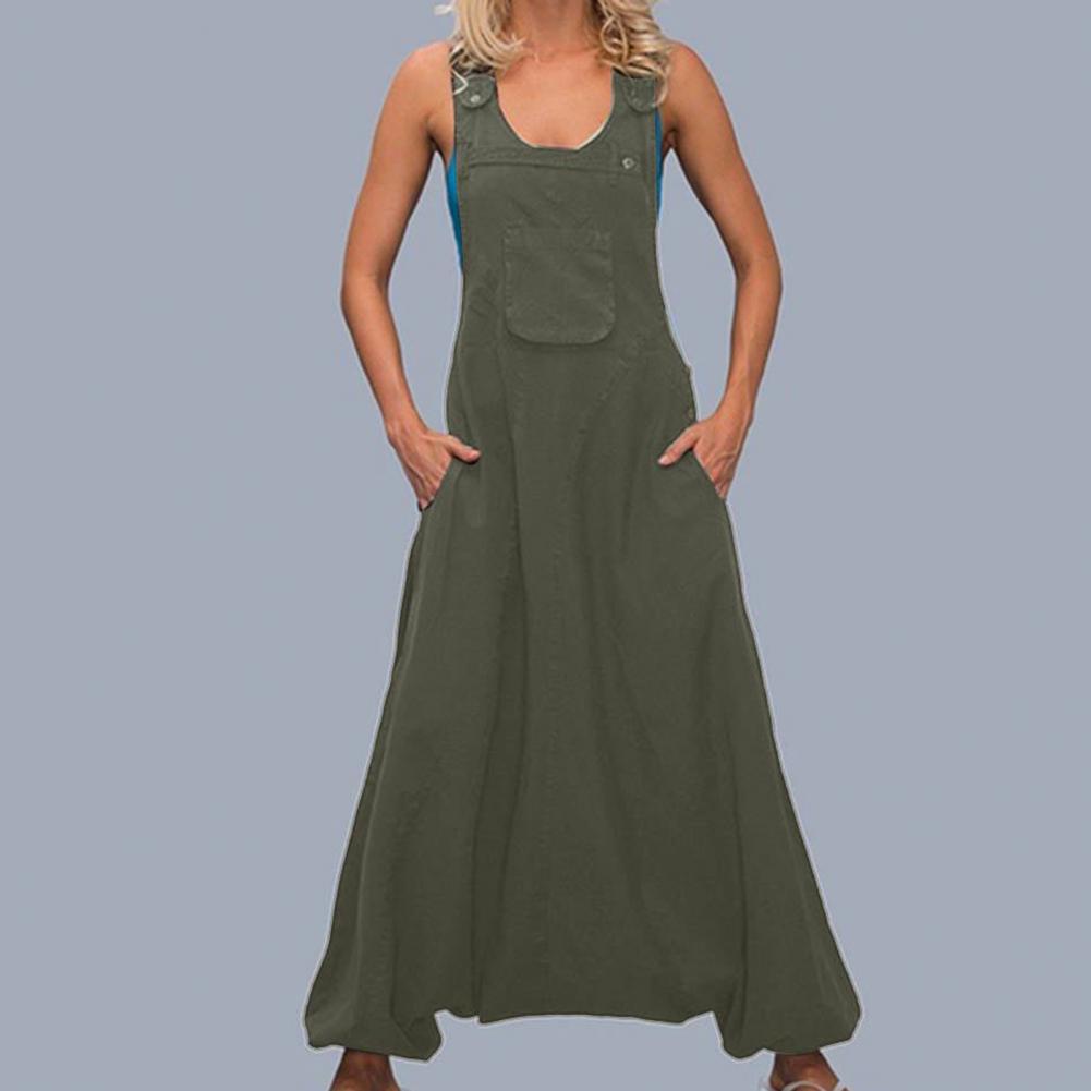 Women Summer Loose Thin Jumpsuits Harem Pants Wide Leg Pants Sleeveless Pockets Bib Jumpsuit Siamese Trousers Large Size S-5XL