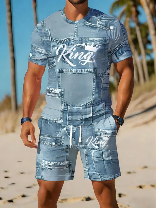 Simple Men's Clothing Casual T-Shirt And Shorts Sets With A Print Style Artistic Outdoor Summer Clothing Casual 2-Piece Sets