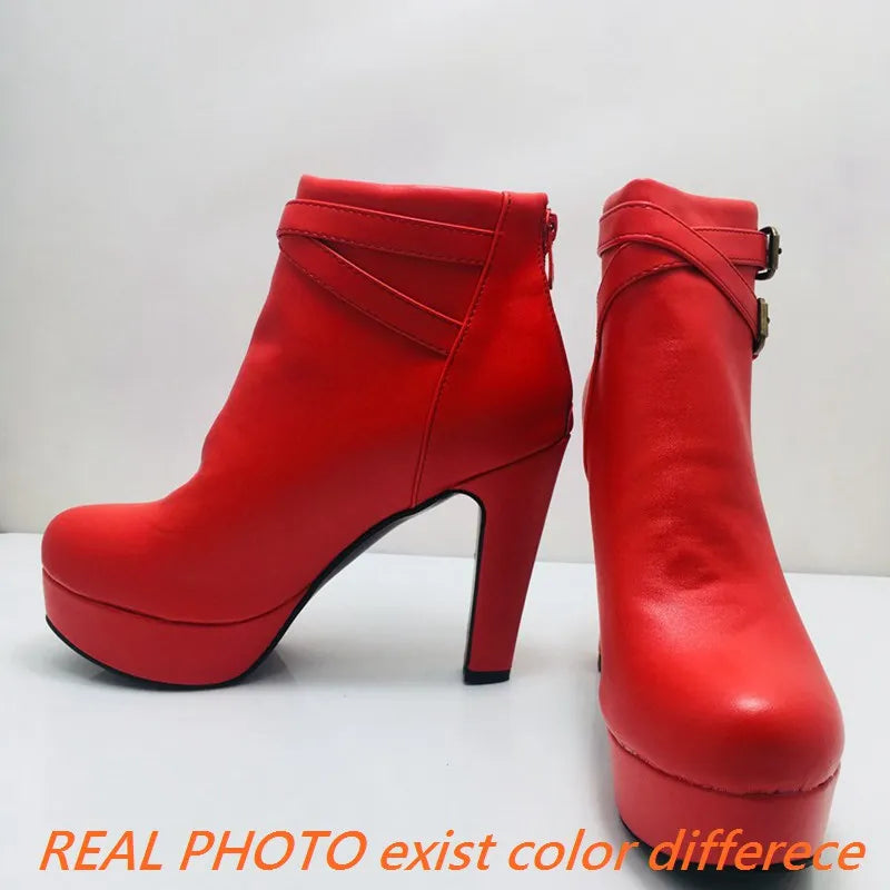 REAVE CAT Size 34-50 Ladies Platform Ankle Boots Party Office Women Fashion 12CM Thick High Heels Buckle Shoes F1484