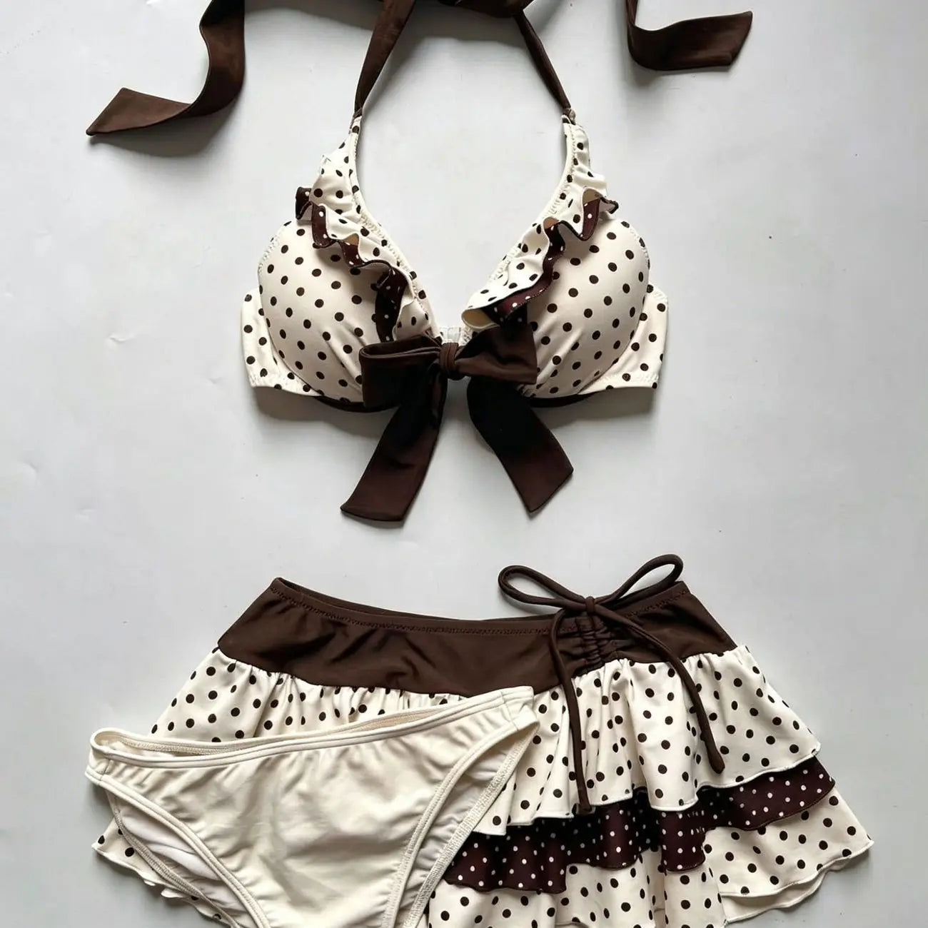 Sexy 3Piece Set Swimsuit Women's Bikini Summer Beach Y2k 2000s Polka Dot Fashion Chic Streetwear Backless Casual Top Gyaru Chic