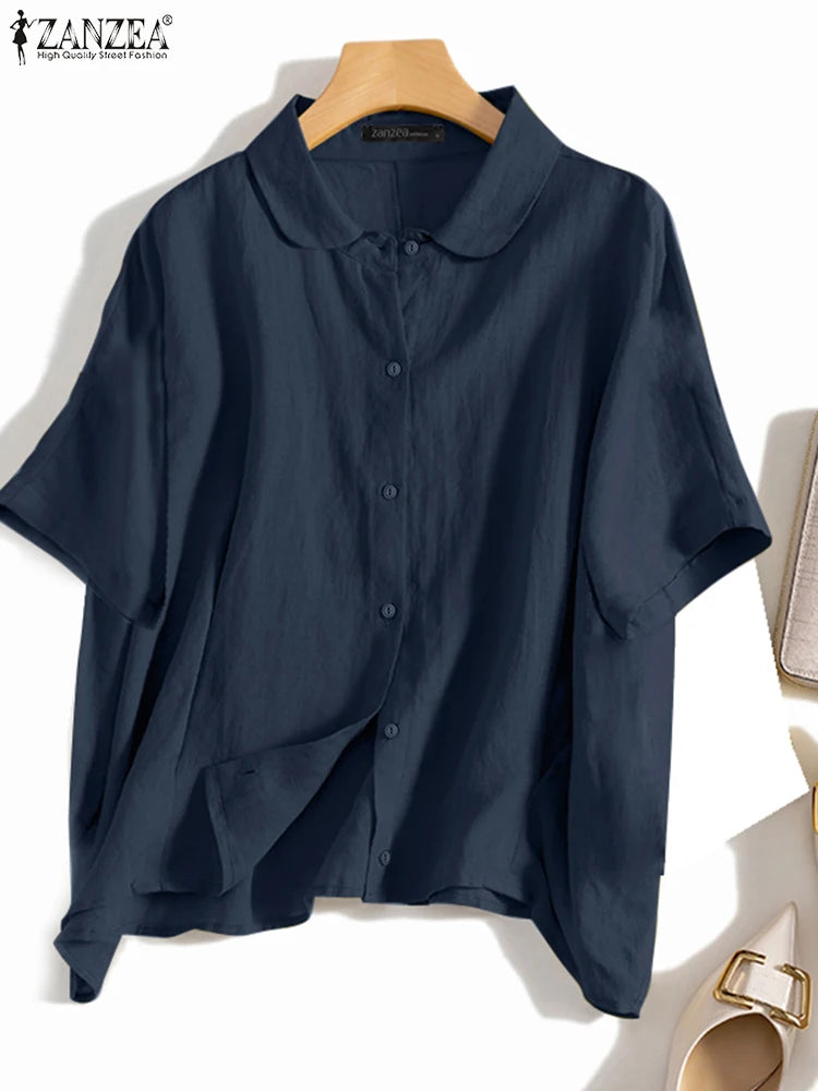 ZANZEA Summer Fashion Lapel Neck Shirt Women Elegant 3/4 Sleeve Blouse Work Buttons Down Tops Tunic Female Casual Loose Blusas