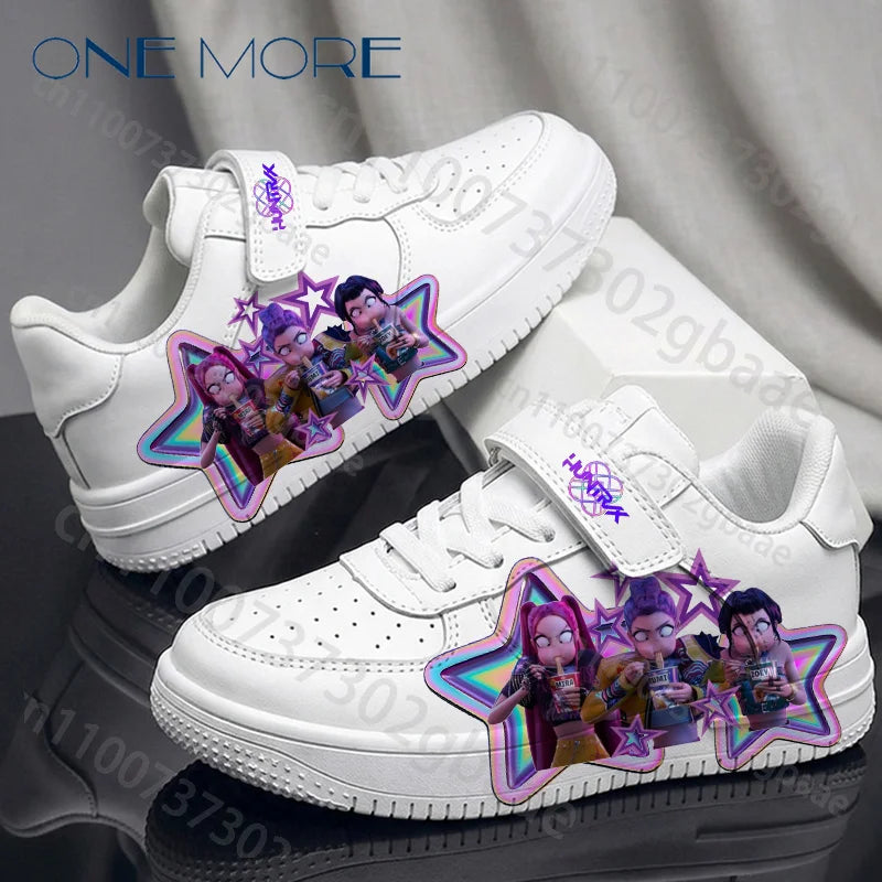 KPop Children's Day Gift Children White Shoes Woman Girls Pattern Kpop Girl Group Printed Design Thick Sneaker Gift Size 28-40