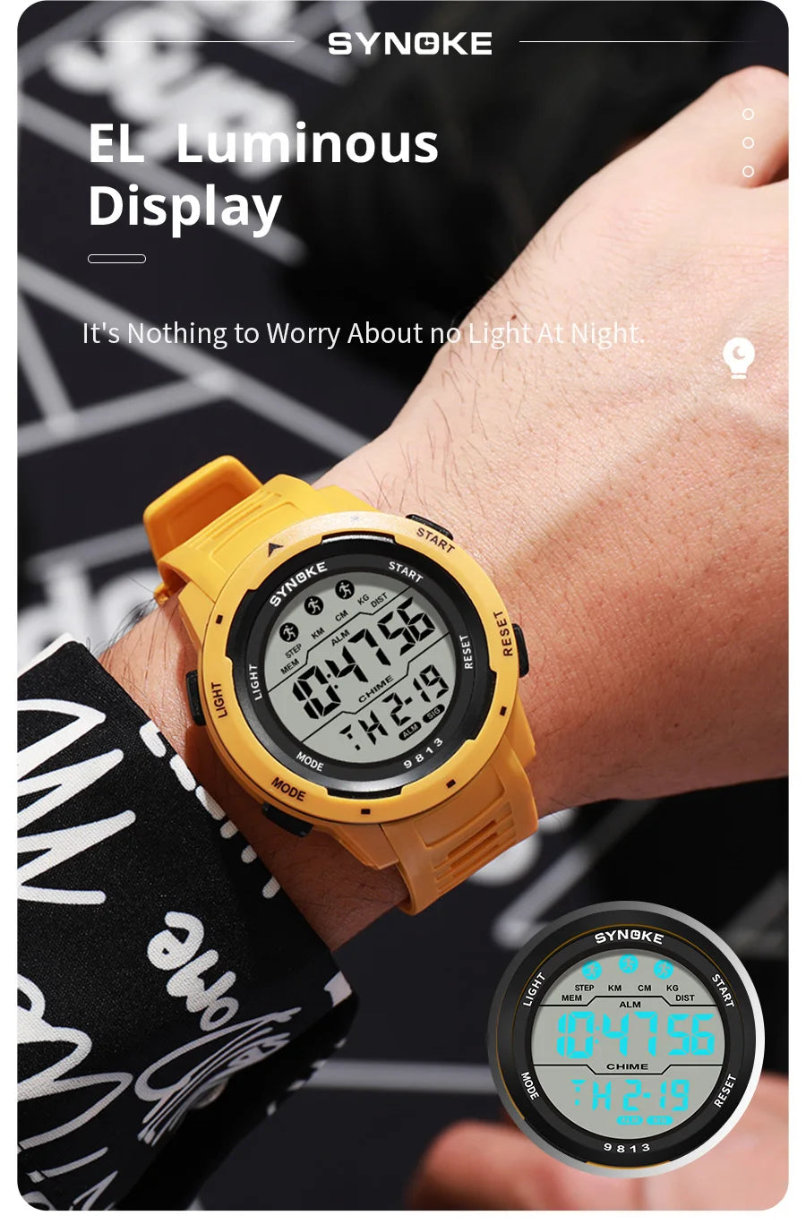 Men Digital Watch Sports Watches Timing Function Alarm Clock Waterproof 50M Digital Watch Military Clock Large Screen