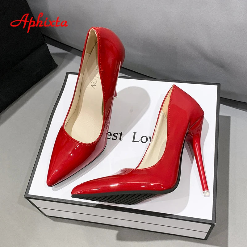 Aphixta New 4.72Inch Super High Stiletto Heels Patent Leather Women Pumps Colorful Officia Pointed Toe Shoes Plus Big Size 49 50