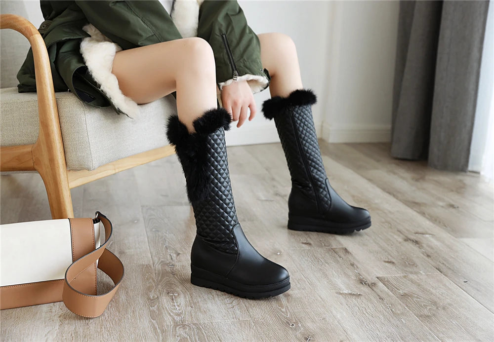 Winter Warm Fur Knee High Boots Womens Platform Snow Boots High Heels Female Padded Shoes  High Boots  Free Ship Big Size 41