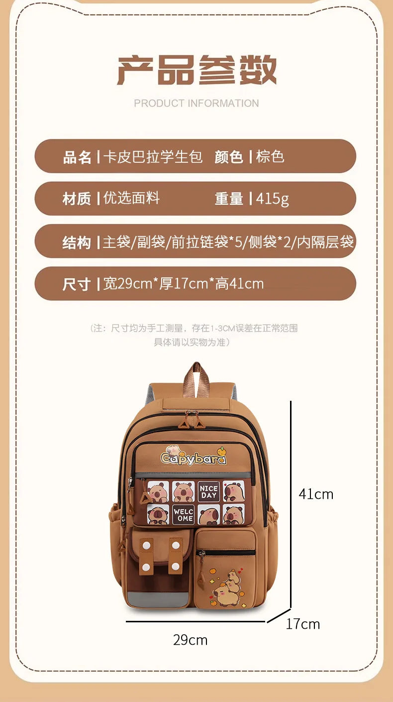 Kawaii Capybara School Backpack for Girls School Bags Set Casual Daypack Teens Girls Book Bag Children Schoolbag Travel Backpack