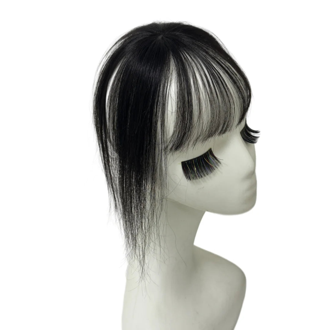 360° Coverage Natural Black Human Hair Bangs Clips in Hairpieces for Women False Natural Bangs with Thinning Hair Extensions