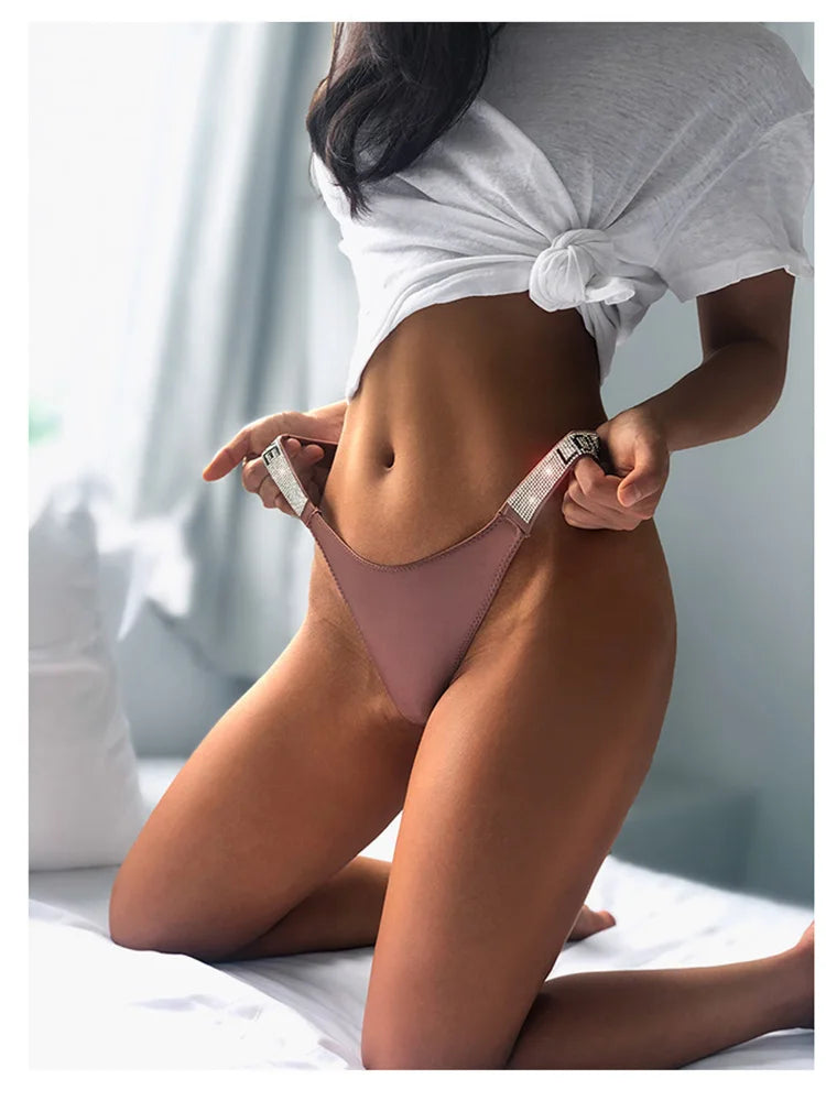 Comfort Ice Silk Seamless Panties Women G String Sexy Rhinestone Leopard Underwear Cotton Low Waist Fitness Lingerie T Thongs