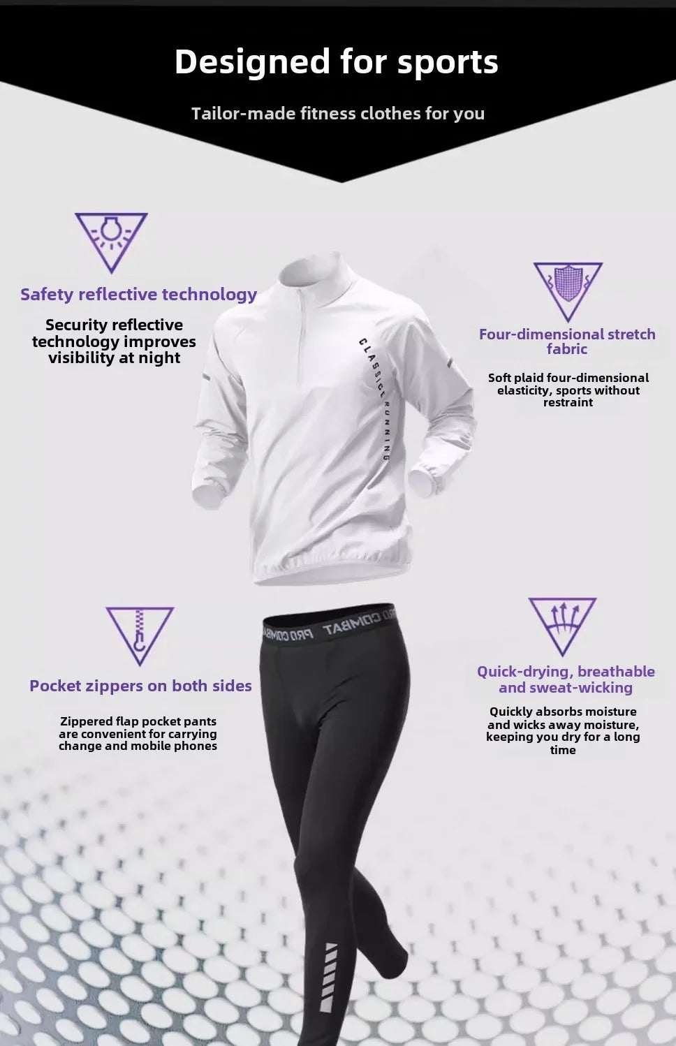 Men's Quick-Dry Running Tracksuit Long Sleeve Half Zipper T-Shirt Set Gym Jogging Sweatshirt for Fitness Sports Hiking Training
