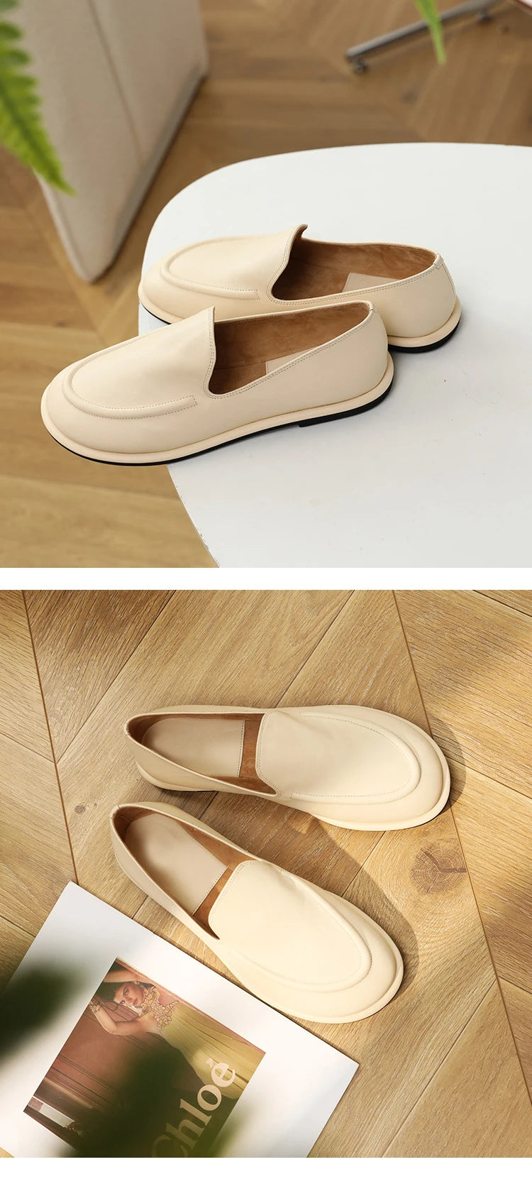 round toe soft leather flats shoes woman slip on loafers solid color sewing moccasins women muls shoes scarpe da donna 2025