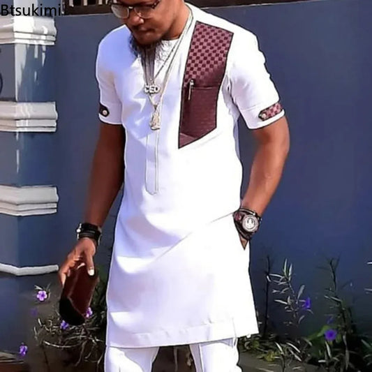 2026 Summer Fashion African Shirts for Men Slim Casual Shirt Tops Patchwork Design Ethnic Style Traditional Men's Clothing S-5XL
