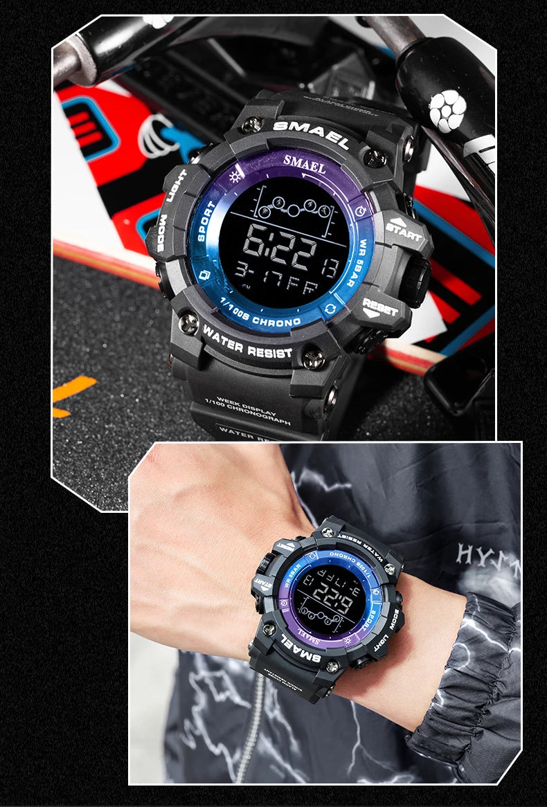 SMAEL Digital Watch LED Alarm Clock Military Watches Big Dial Digital Wristwatches 8082 Sport Watches for Men