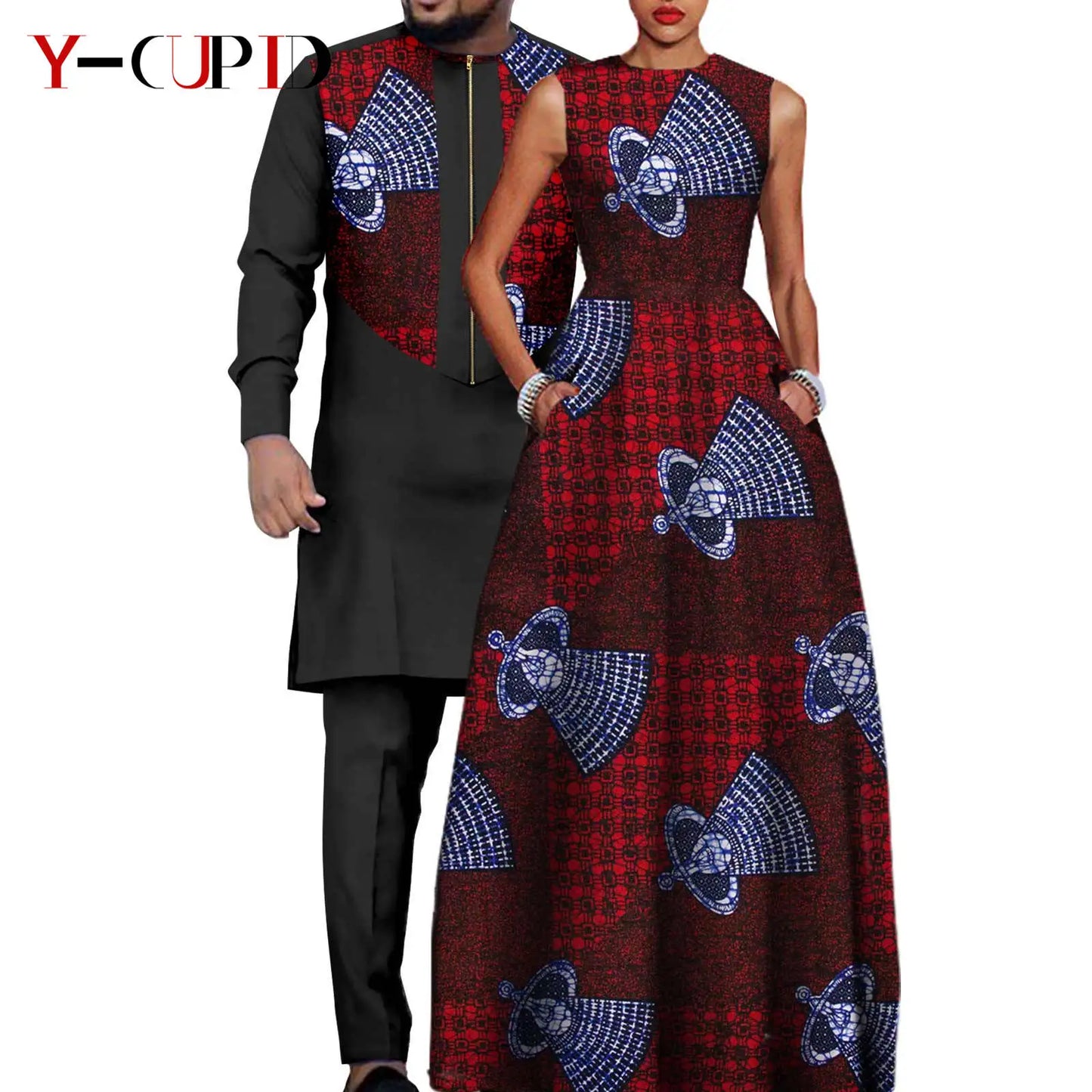African Dresses for Women Matching Couple Outfits Bazin Riche Men Top and Pant Sets Dashiki Outwear for Party Vestidos Y23C067