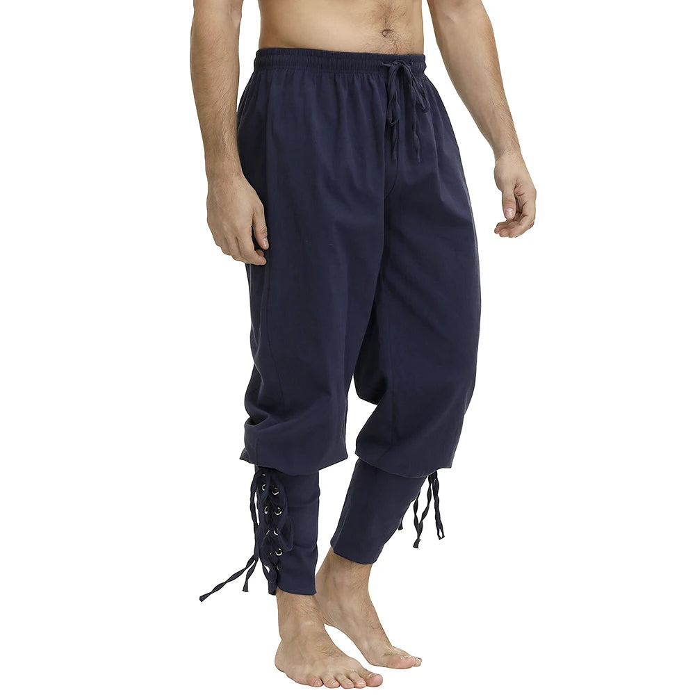 Medieval Pants for Men Costume Cosplay Renaissance Bandage Pants Gothic Trousers Plus Size Pirate Pants Brown Black