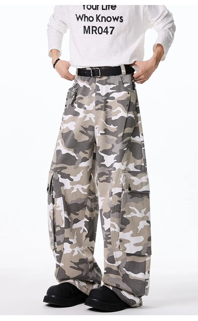 Mens Cargo pants Cotton Camo Workwear Pants Loose Fit Wide Leg Military Tactical Casual Trousers Urban Outdoor Clothing 2025