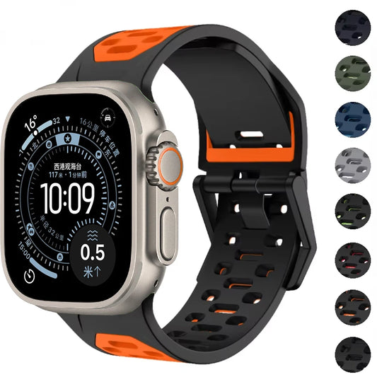 Silicone Strap For Apple Watch Ultra 3 2 1 49mm 11 10 46mm 9 8 7 45mm Breathable two-color Bracelet for iWatch 6 5 4 3 SE 44mm