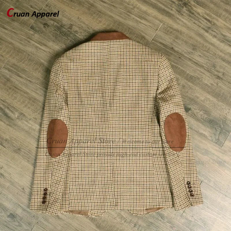 Classic Brown Suit Sets For Men Fashion Checkered Blazer Vest Pants 3 Pieces Formal Party Tailor-made Elegant Slim Fit Costumes