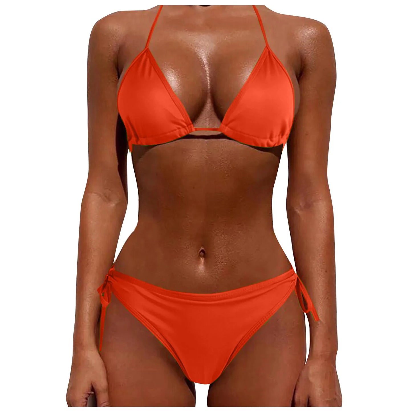 2 Pcs/Set Bikini Set Sexy Bikinis New Solid Color Halter Neck Strap Thong Swimwear Bathing Suit Women Swimsuit Set for Beach