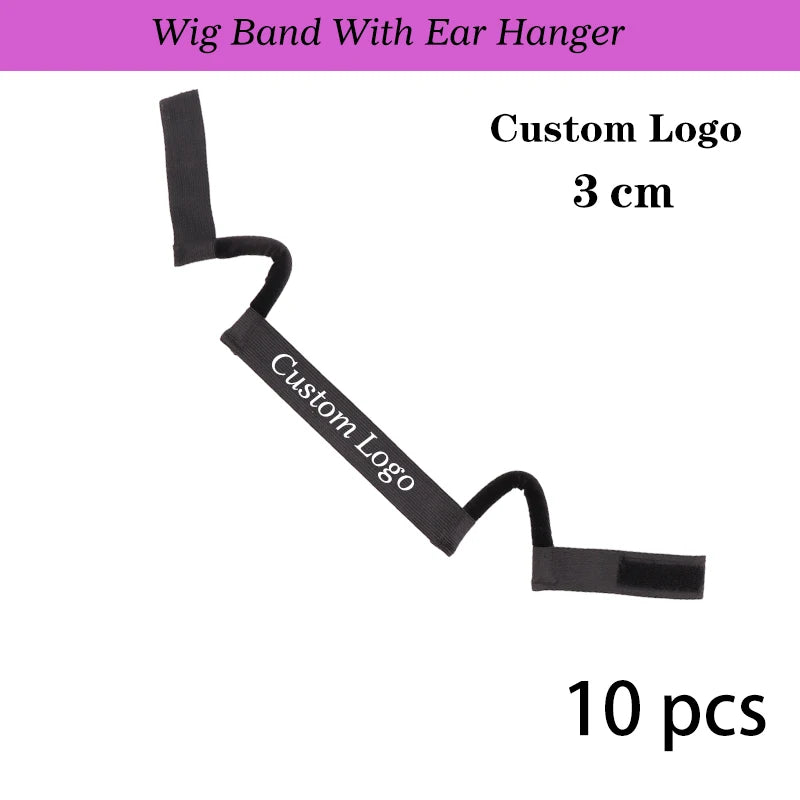 Custom Logo Lace Band With Ear Hanger For Wig Install 5PC 10PC Black Wig Bands To Melt Lace Edge Band With Cut-Outs Ear Not Hurt