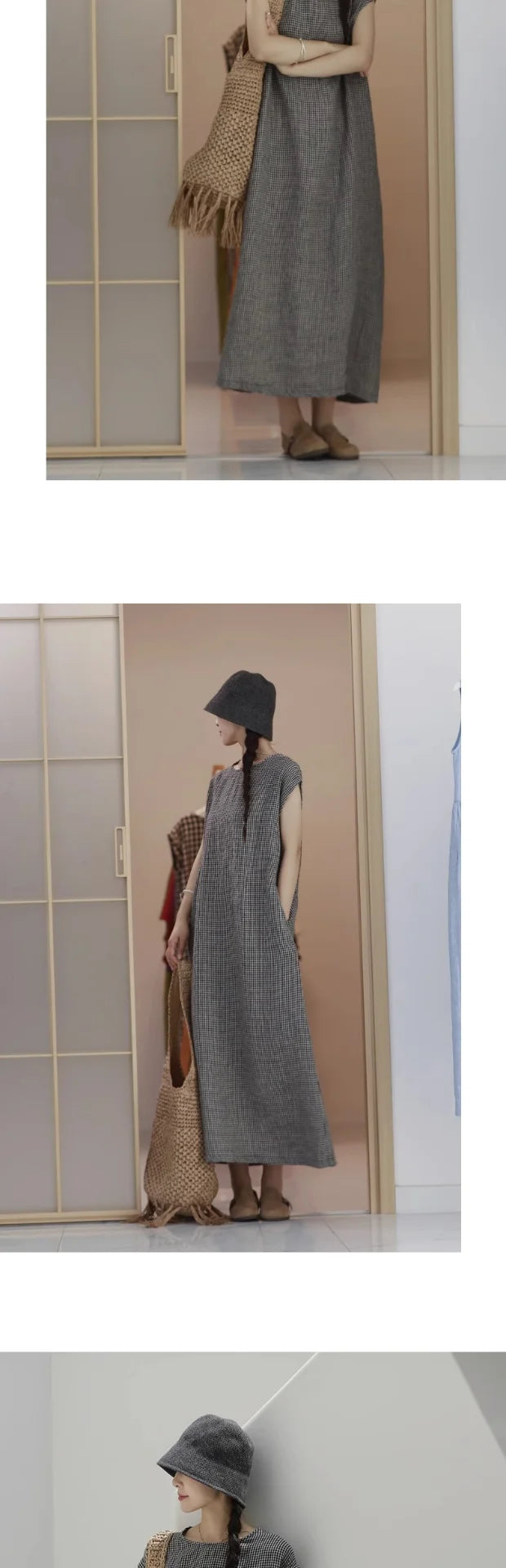 Casual Bla White Plaid A-Line Vest Dr Women's Mid-Length Spring Summer New Sle Simple Leisure Dr Korean Sle