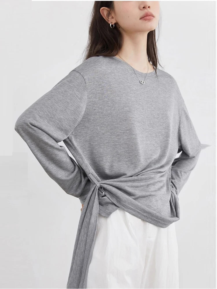 CHIC VEN Fashion Women's Pullovers Tees O Neck New Loose Solid Long Sleeve Female T-shirt Thin Female Top Spring Autumn 2025